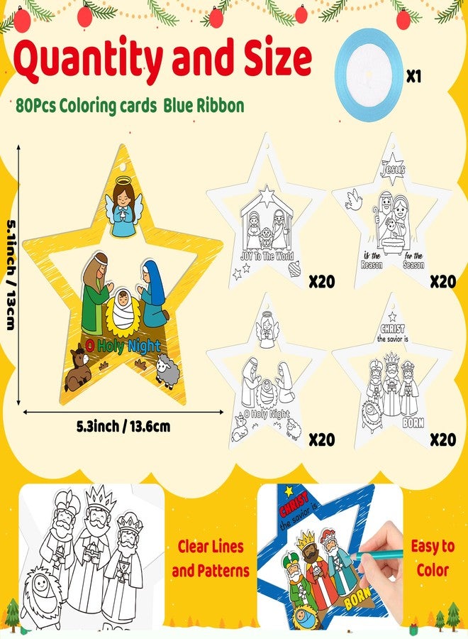CY2SIDE Christmas Nativity Coloring Craft Kit - 60PCS Color Your Own Xmas Jesus’s Birth Star Cutout Hanging Ornament for Xmas Tree Decor DIY Jesus Star Paper Card for Kid Sunday School Activity - Image 3